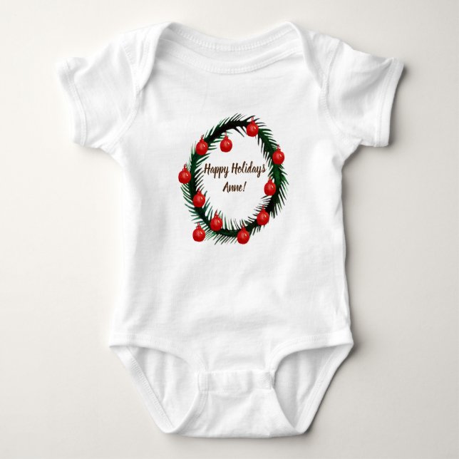 Happy Holidays Custom Name Baby Bodysuit (Front)