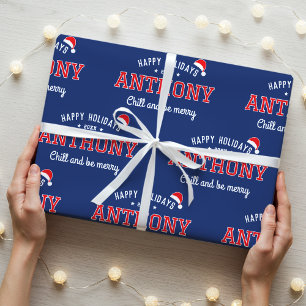 Happy Holidays Custom Name Christmas Navy Red Wrapping Paper