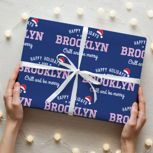 Happy Holidays Custom Name Christmas Pink Navy Wrapping Paper