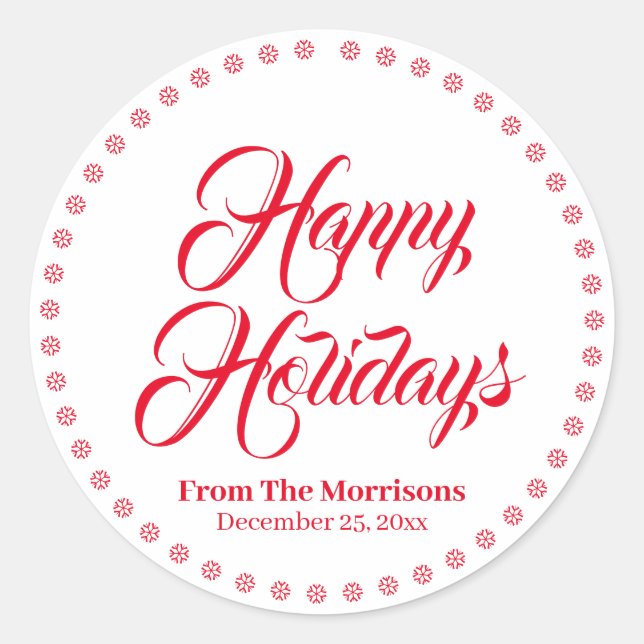 Happy Holidays, custom name cute favour Classic Round Sticker (Front)