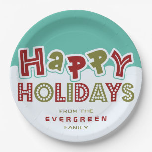 Happy Holidays custom name paper plates