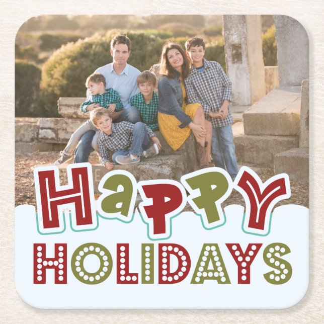 Happy Holidays custom photo coasters (Front)