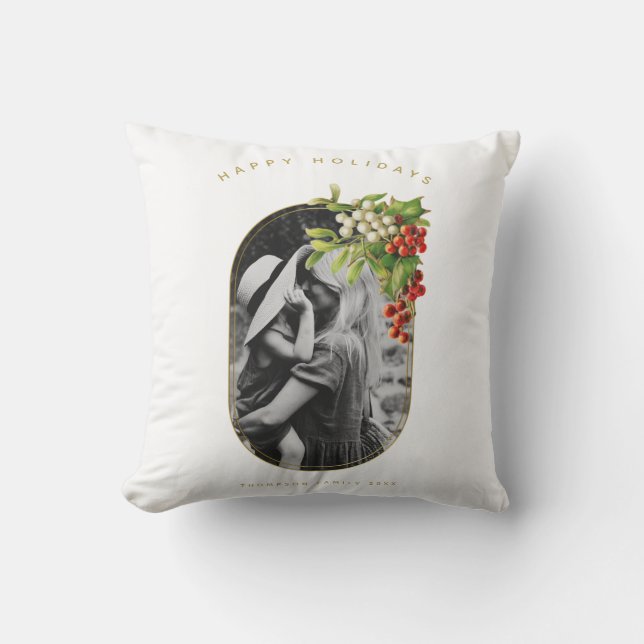 Happy Holidays Custom Photo Family Christmas Cushion (Front)