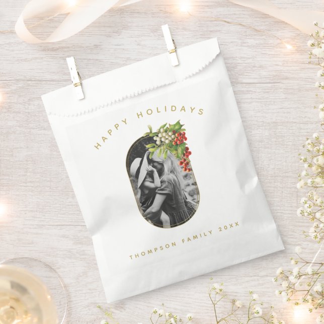 Happy Holidays Custom Photo Family Christmas Favour Bag (Clipped)