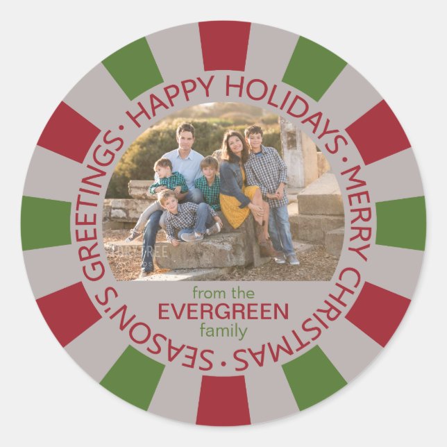 Happy Holidays custom Photo & Name stickers (Front)