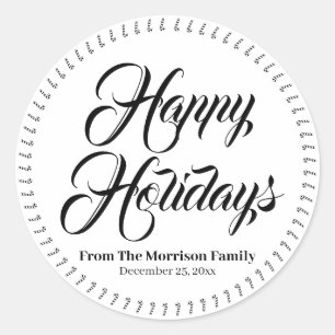 Happy Holidays custom script candy cane gift favou Classic Round Sticker
