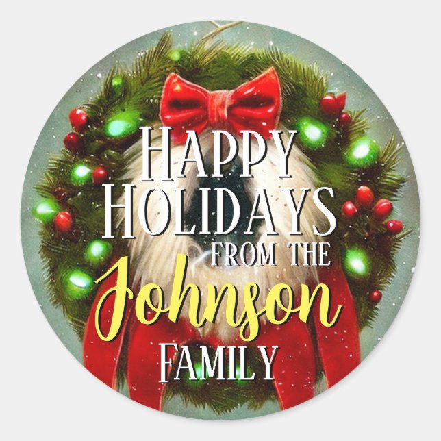 Happy Holidays Custom Stickers, Your Name, Lights Classic Round Sticker (Front)