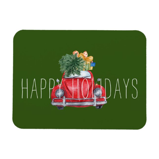 Happy Holidays Customisable Christmas Red Car Magnet (Horizontal)