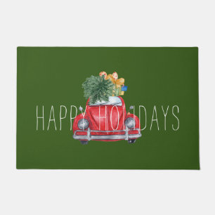 Happy Holidays Customisable Red Car Doormat