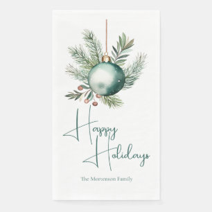 Happy Holidays Customised Green Ornament Christmas Napkin