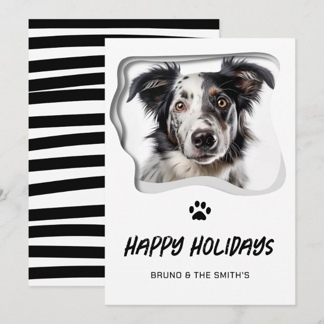 Happy Holidays Cute Black White Dog Christmas Holiday Card (Front/Back)