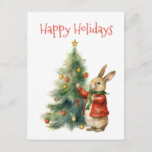 Happy Holidays - Cute Bunny with a Christmas Tree Postcard