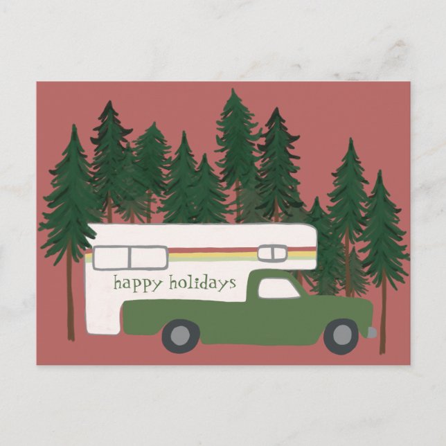 HAPPY HOLIDAYS Cute Camper Camping Truck Holiday Postcard (Front)