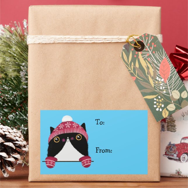 Happy Holidays Cute Cat Gift Label (Holiday)