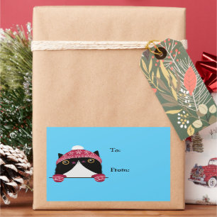 Happy Holidays Cute Cat Gift Label