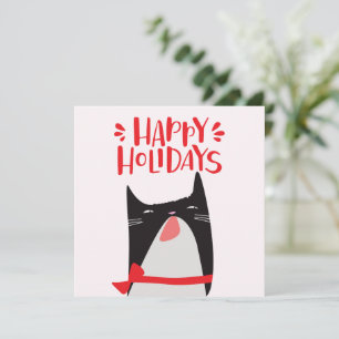 Happy Holidays - Cute Christmas Cat Cartoon Holiday Card