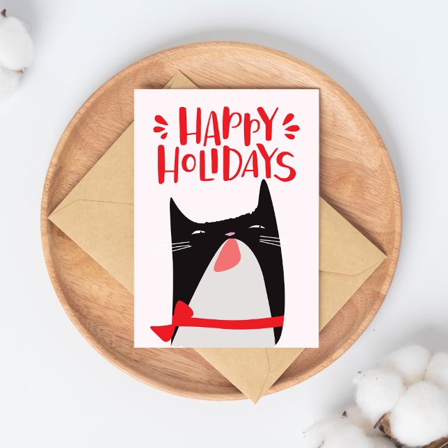 Happy Holidays - Cute Christmas Cat Cartoon Holiday Postcard (Creator Uploaded)