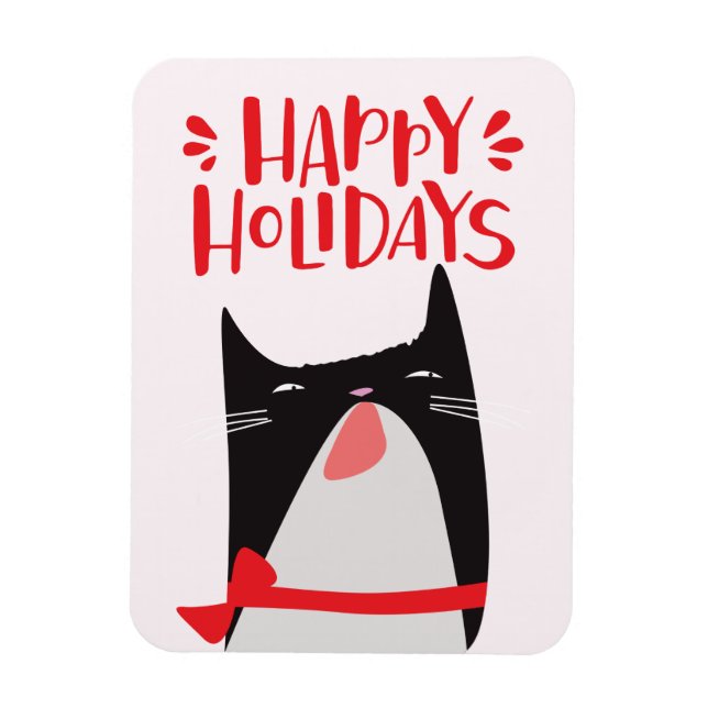 Happy Holidays - Cute Christmas Cat Cartoon Magnet (Vertical)