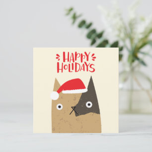 Happy Holidays - Cute Christmas Santa Cat Cartoon Holiday Card