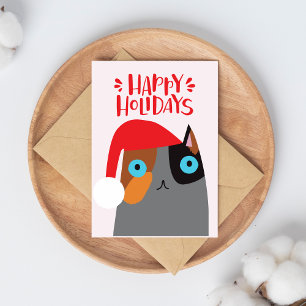 Happy Holidays - Cute Christmas Santa Cat Cartoon Holiday Postcard