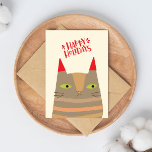 Happy Holidays - Cute Christmas Santa Cat Cartoon Holiday Postcard