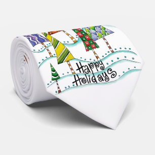 Happy Holidays! Cute Christmas Trees with Stars Tie