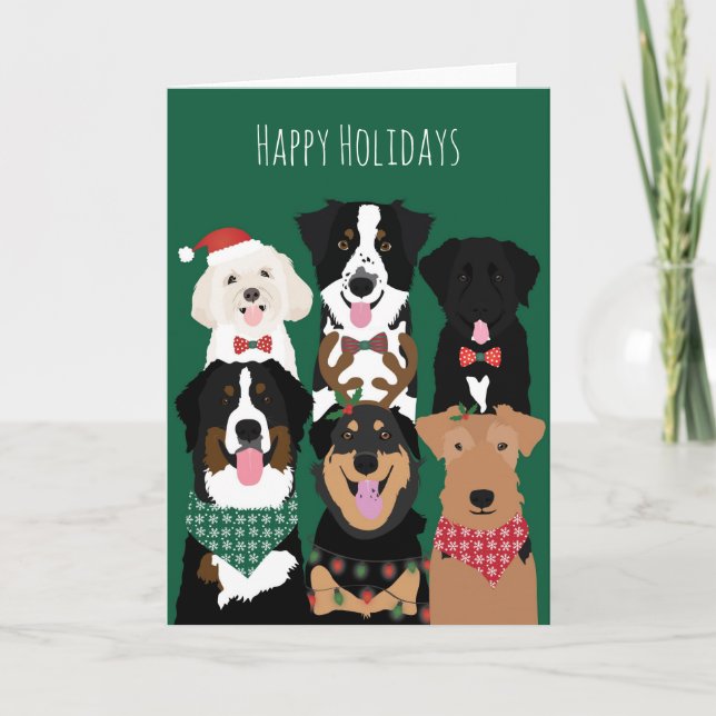 Happy Holidays Cute Dogs Card (Front)