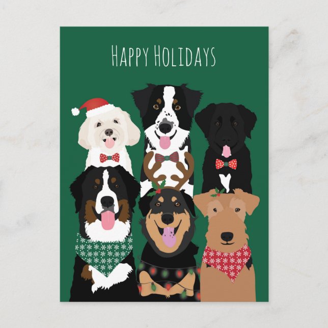 Happy Holidays Cute Dogs  Postcard (Front)