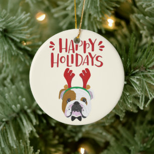 Happy Holidays - Cute English Bulldog Christmas Ceramic Ornament