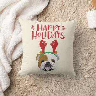 Happy Holidays - Cute English Bulldog - Christmas Cushion