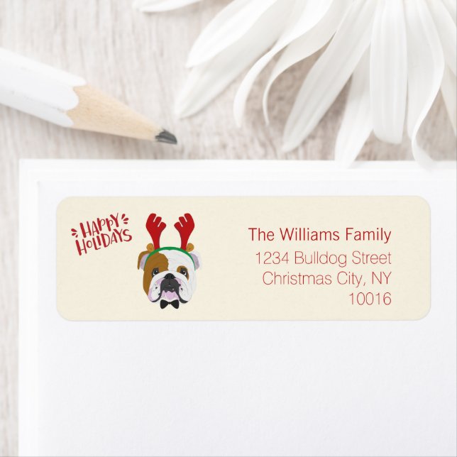 Happy Holidays - Cute English Bulldog - Christmas Return Address Label (Insitu)