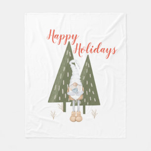 Happy Holidays Cute Forest Gnome Fleece Blanket