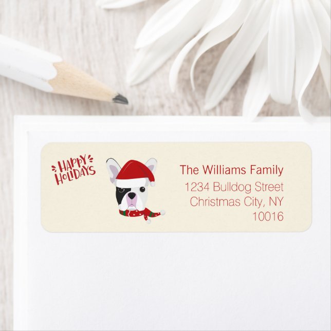 Happy Holidays - Cute French Bulldog  - Christmas Return Address Label (Insitu)