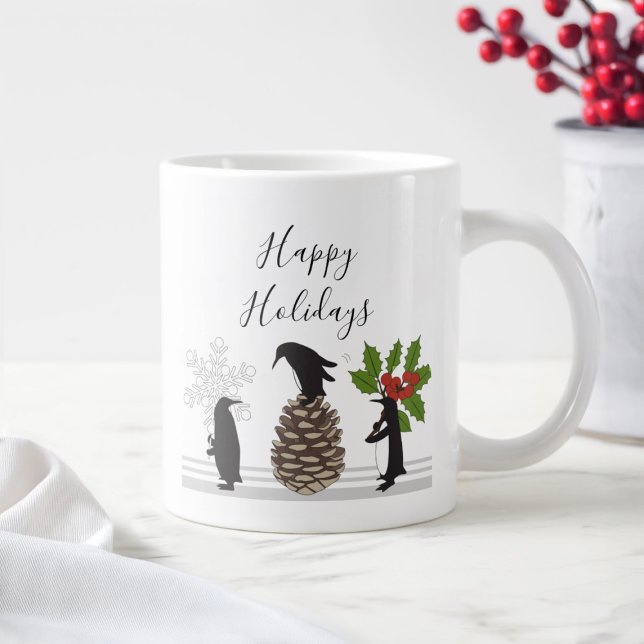 Happy Holidays Cute Funny Christmas Penguin Large Coffee Mug (Creator Uploaded)