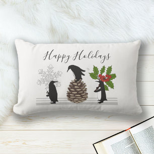 Happy Holidays Cute Funny Christmas Penguin Lumbar Cushion