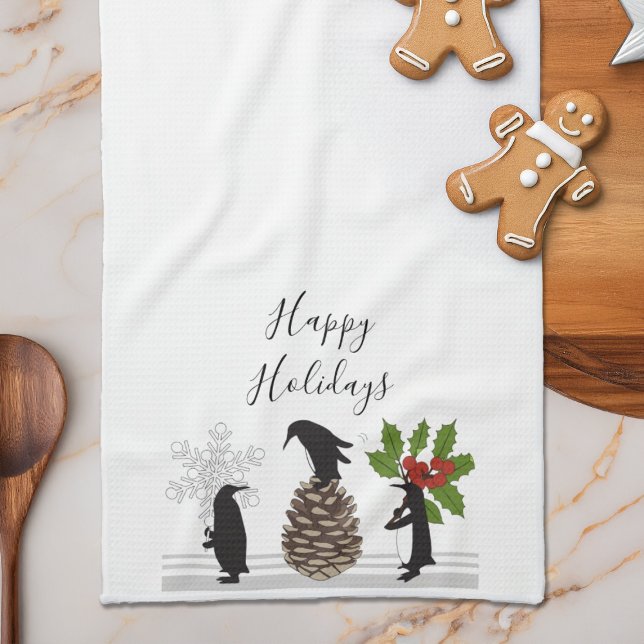 Happy Holidays Cute Funny Christmas Penguin Tea Towel (Creator Uploaded)