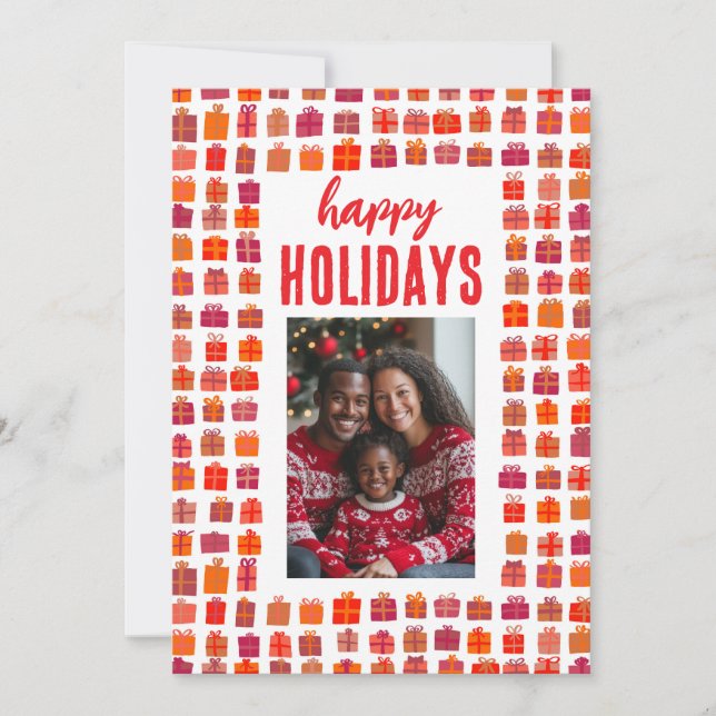 Happy Holidays Cute Gifts Hand Drawn CUSTOM PHOTO  Holiday Card (Front)