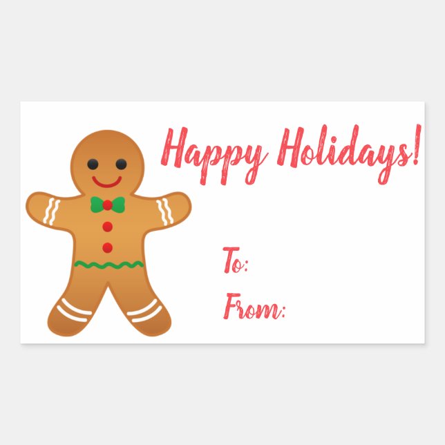 Happy Holidays! Cute Gingerbread Man Christmas Rectangular Sticker (Front)