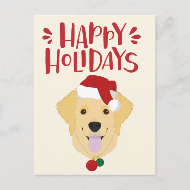 Happy Holidays - Cute Golden Retriever Christmas Postcard (Front)