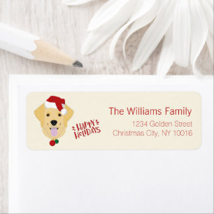 Happy Holidays - Cute Golden Retriever Christmas  Return Address Label