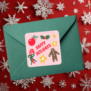 HAPPY HOLIDAYS Cute Hand-Drawn CUSTOM Square Sticker