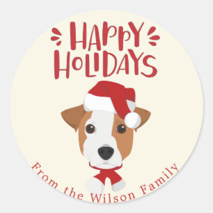 Happy Holidays - Cute Jack Russell Christmas Classic Round Sticker