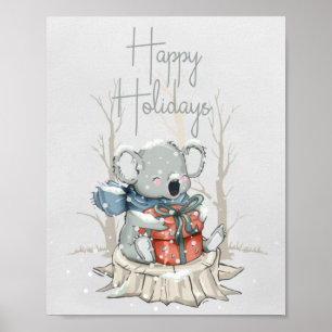 Happy Holidays Cute Koala in Winter Poster Paper