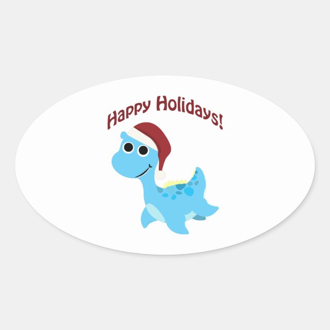 Happy Holidays! Cute Nessie Oval Sticker (Front)