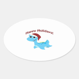 Happy Holidays! Cute Nessie Oval Sticker