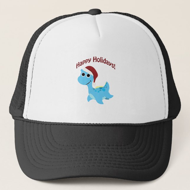 Happy Holidays! Cute Nessie Trucker Hat (Front)