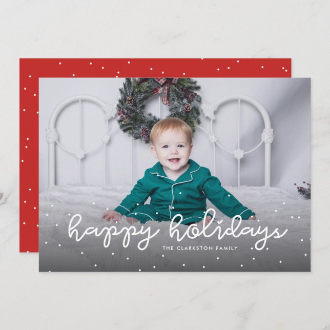 Happy holidays cute one photo red Christmas Holiday Card (Front/Back)