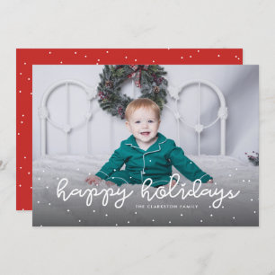 Happy holidays cute one photo red Christmas Holiday Card