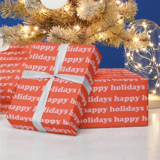 Happy Holidays | Cute Orange Typography Pattern Wrapping Paper (Holidays)