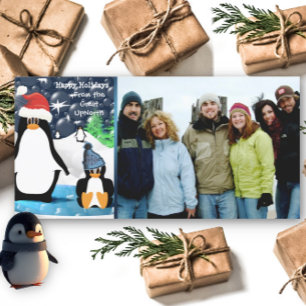 Happy Holidays Cute Penguin Family Photo Card